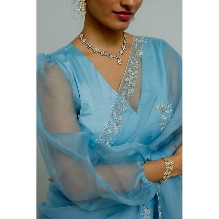 PEELI DORI Juliette Blue Embellished Saree with Stitched Blouse