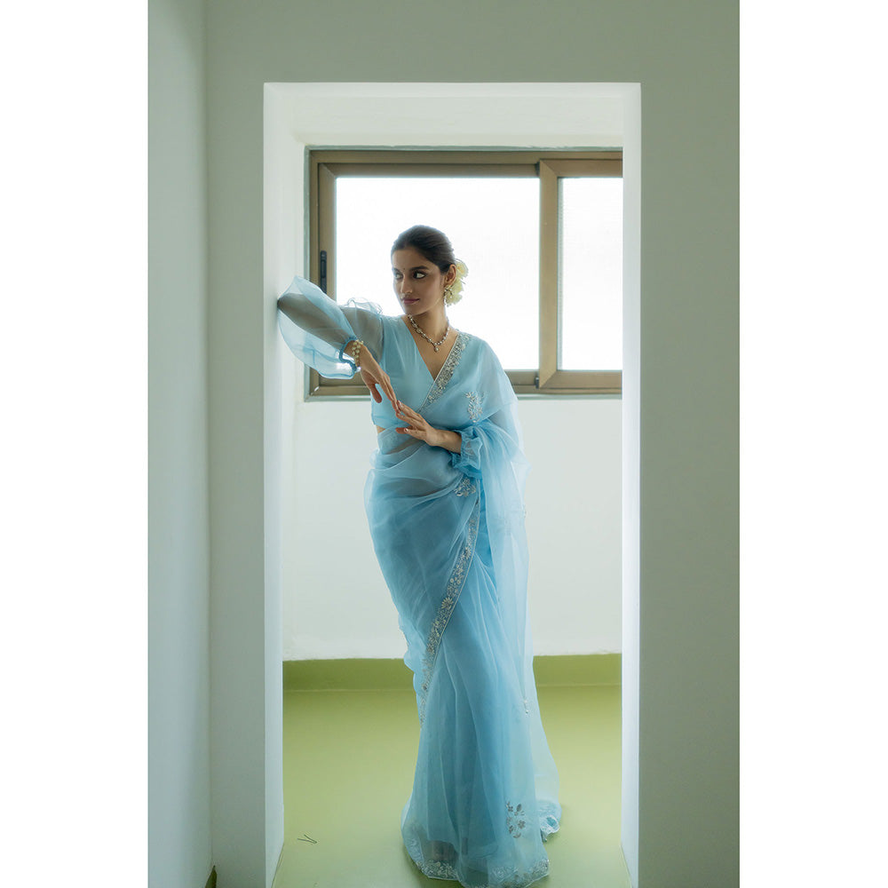 PEELI DORI Juliette Blue Embellished Saree with Stitched Blouse