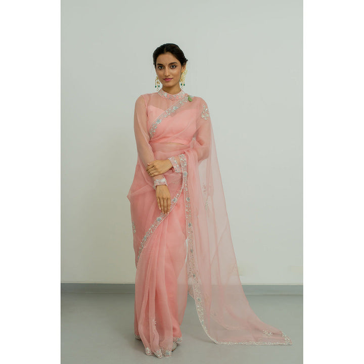 PEELI DORI Blush Pink Embellished Saree with Stitched Blouse