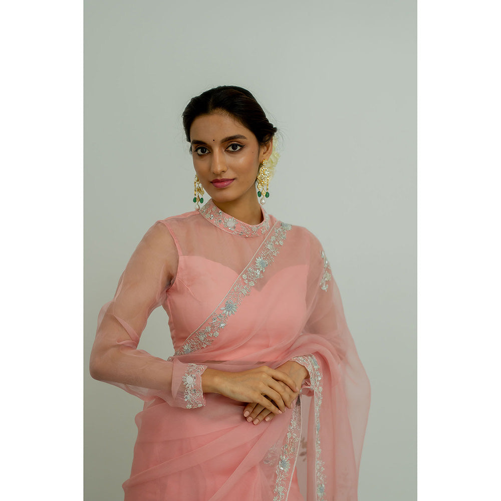 PEELI DORI Blush Pink Embellished Saree with Stitched Blouse