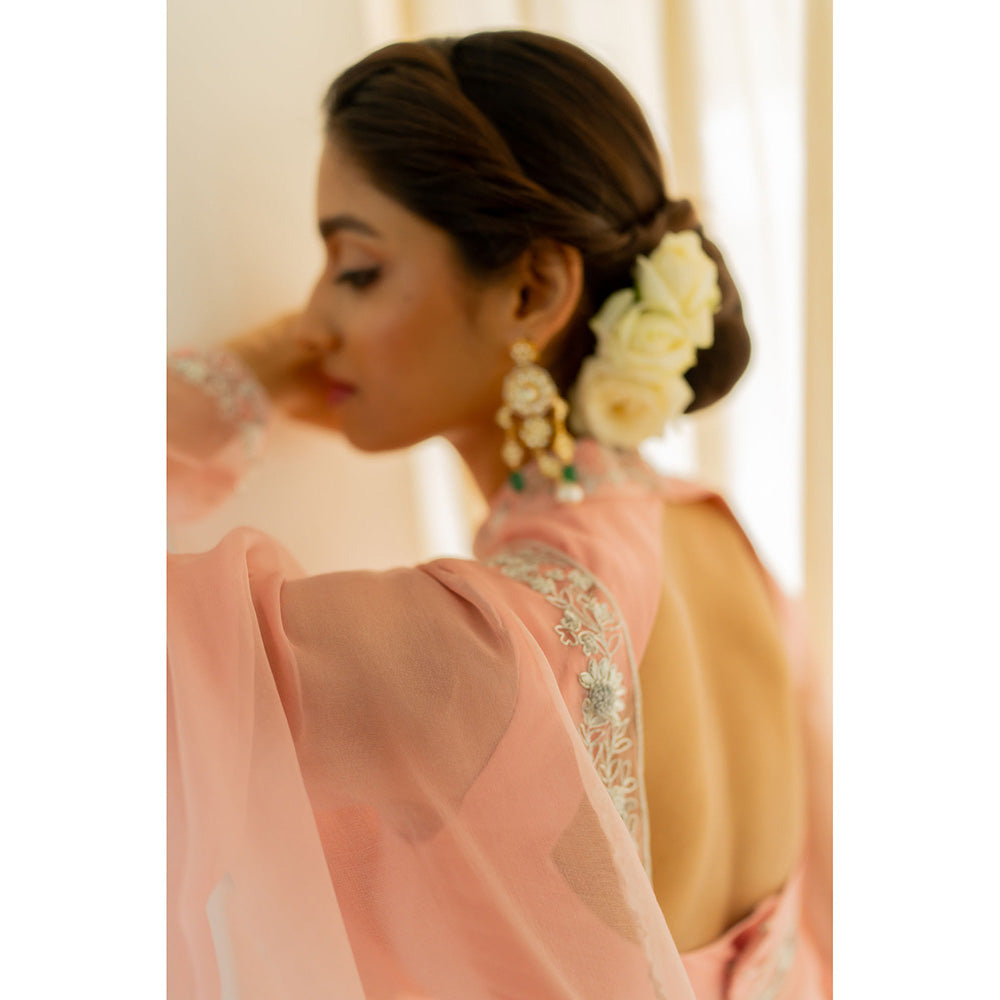 PEELI DORI Blush Pink Embellished Saree with Stitched Blouse