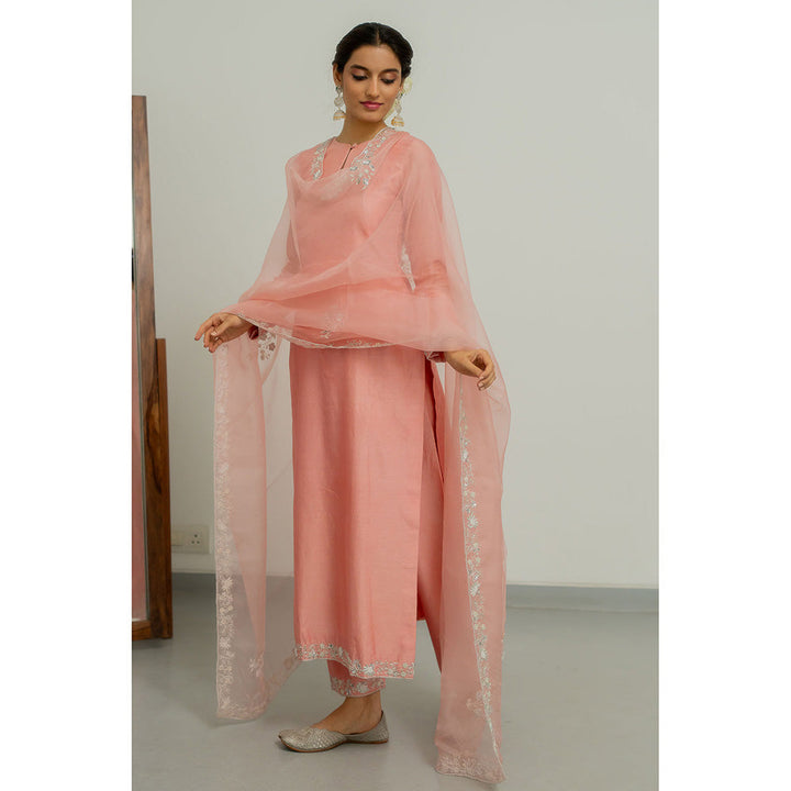 PEELI DORI Blush Pink Embroidered Kurta with Pant and Dupatta (Set of 3)