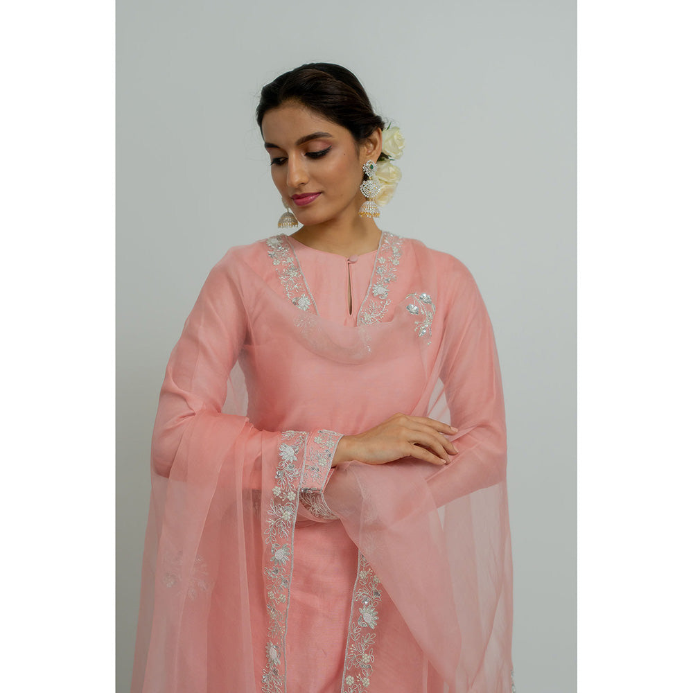 PEELI DORI Blush Pink Embroidered Kurta with Pant and Dupatta (Set of 3)