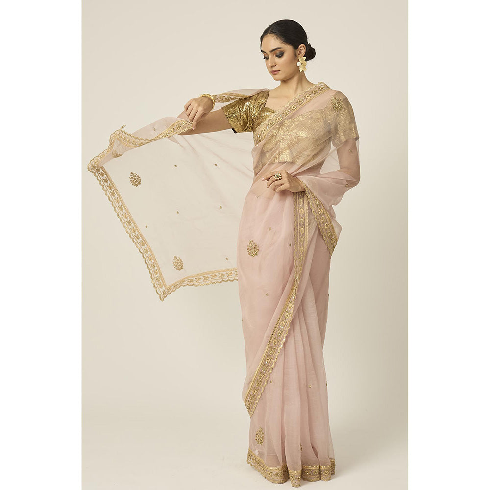 PEELI DORI Pink Mastani Silk Organza Saree with Stitched Blouse