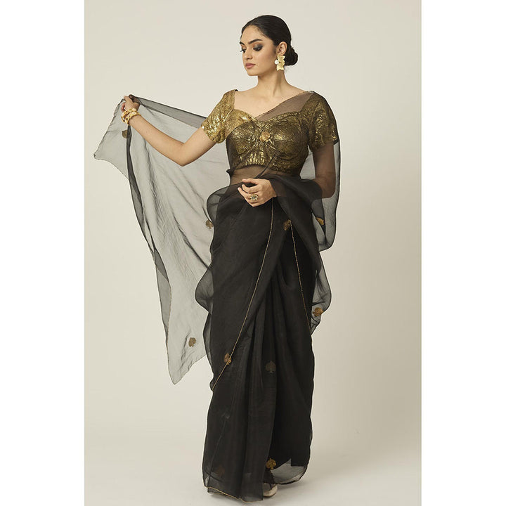 PEELI DORI Ace Black Silk Organza Saree with Stitched Blouse