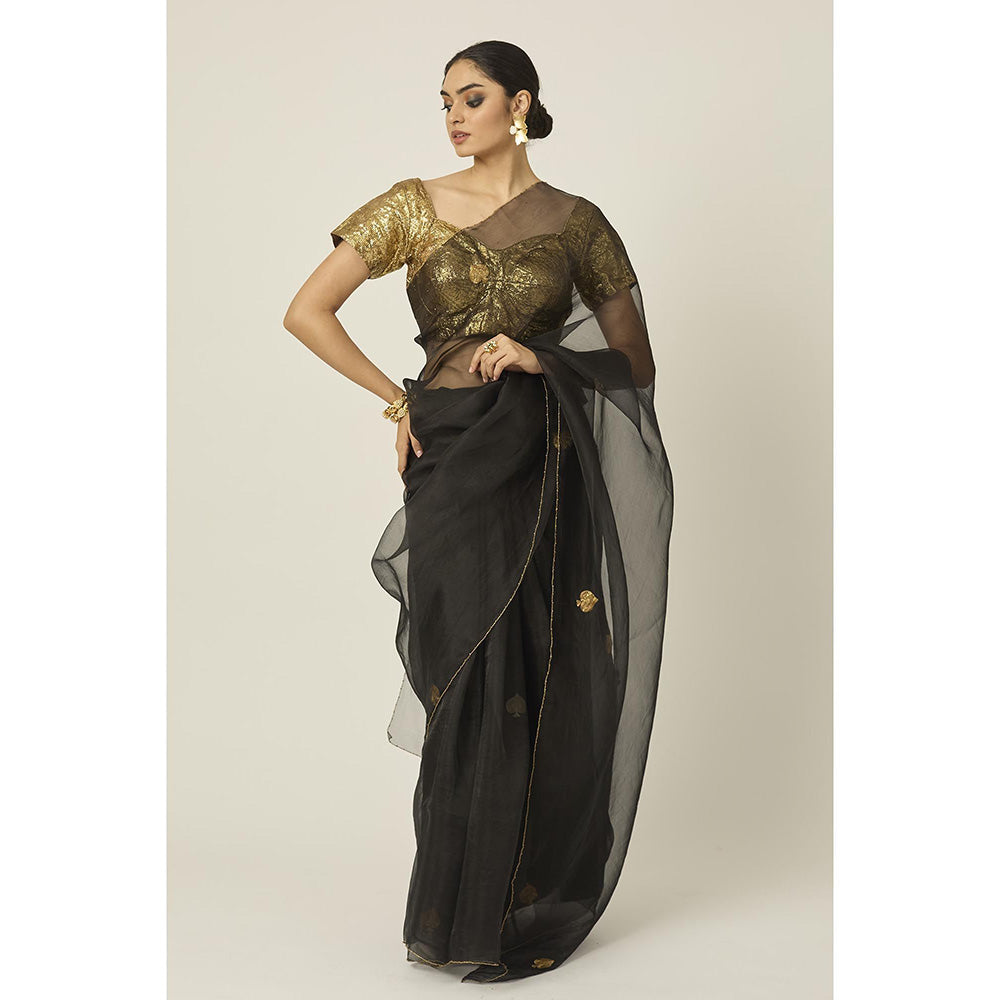 PEELI DORI Ace Black Silk Organza Saree with Stitched Blouse