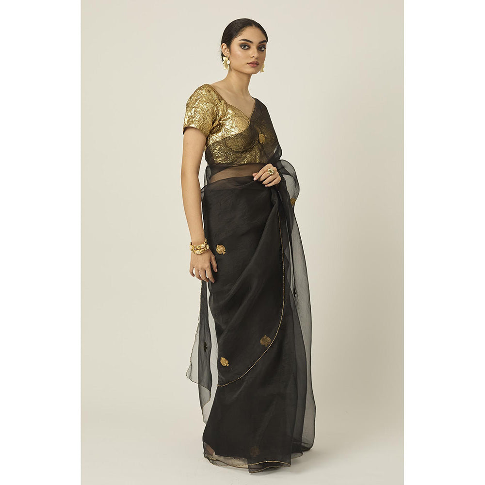 PEELI DORI Ace Black Silk Organza Saree with Stitched Blouse