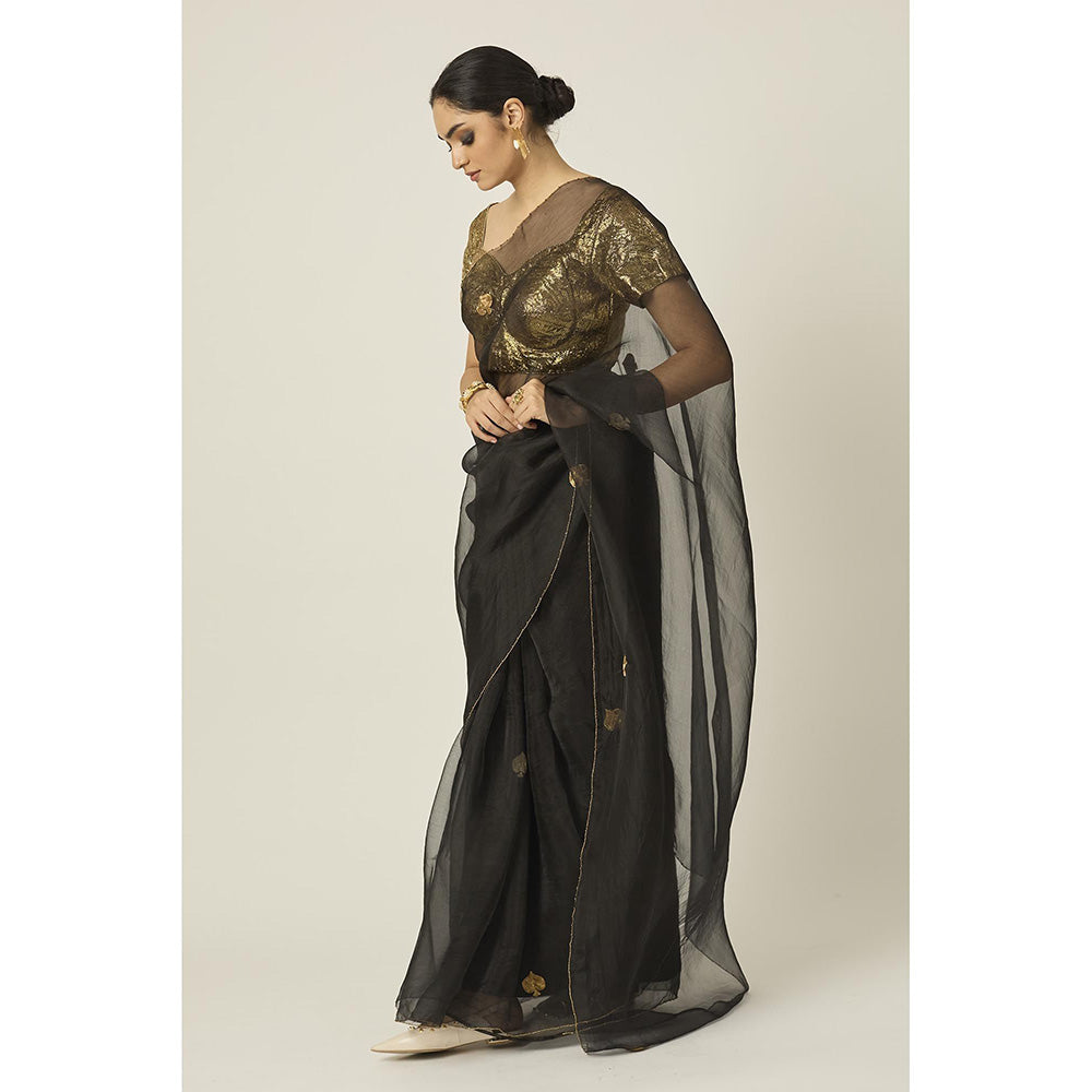 PEELI DORI Ace Black Silk Organza Saree with Stitched Blouse