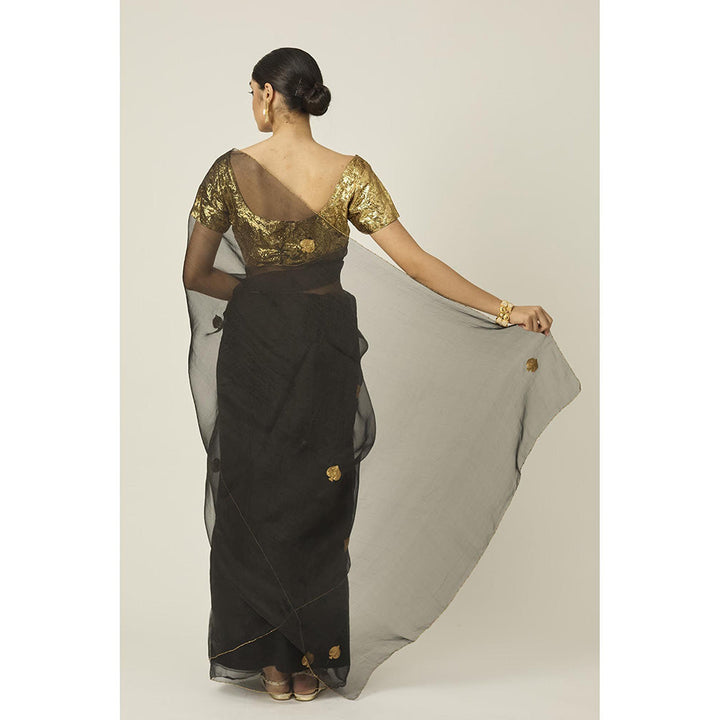 PEELI DORI Ace Black Silk Organza Saree with Stitched Blouse