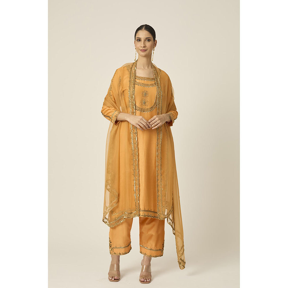 PEELI DORI Mustard Ruqsat Kurta with Pant and Dupatta (Set of 3)