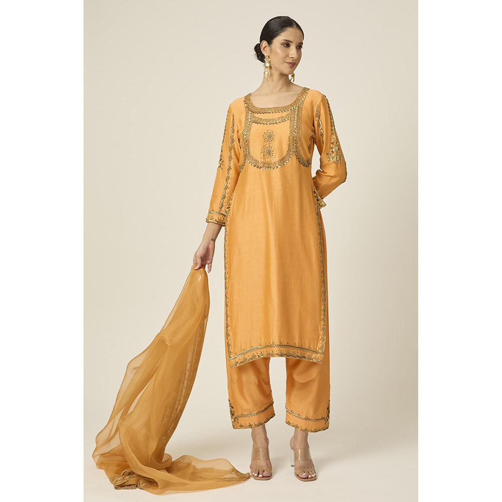 PEELI DORI Mustard Ruqsat Kurta with Pant and Dupatta (Set of 3)