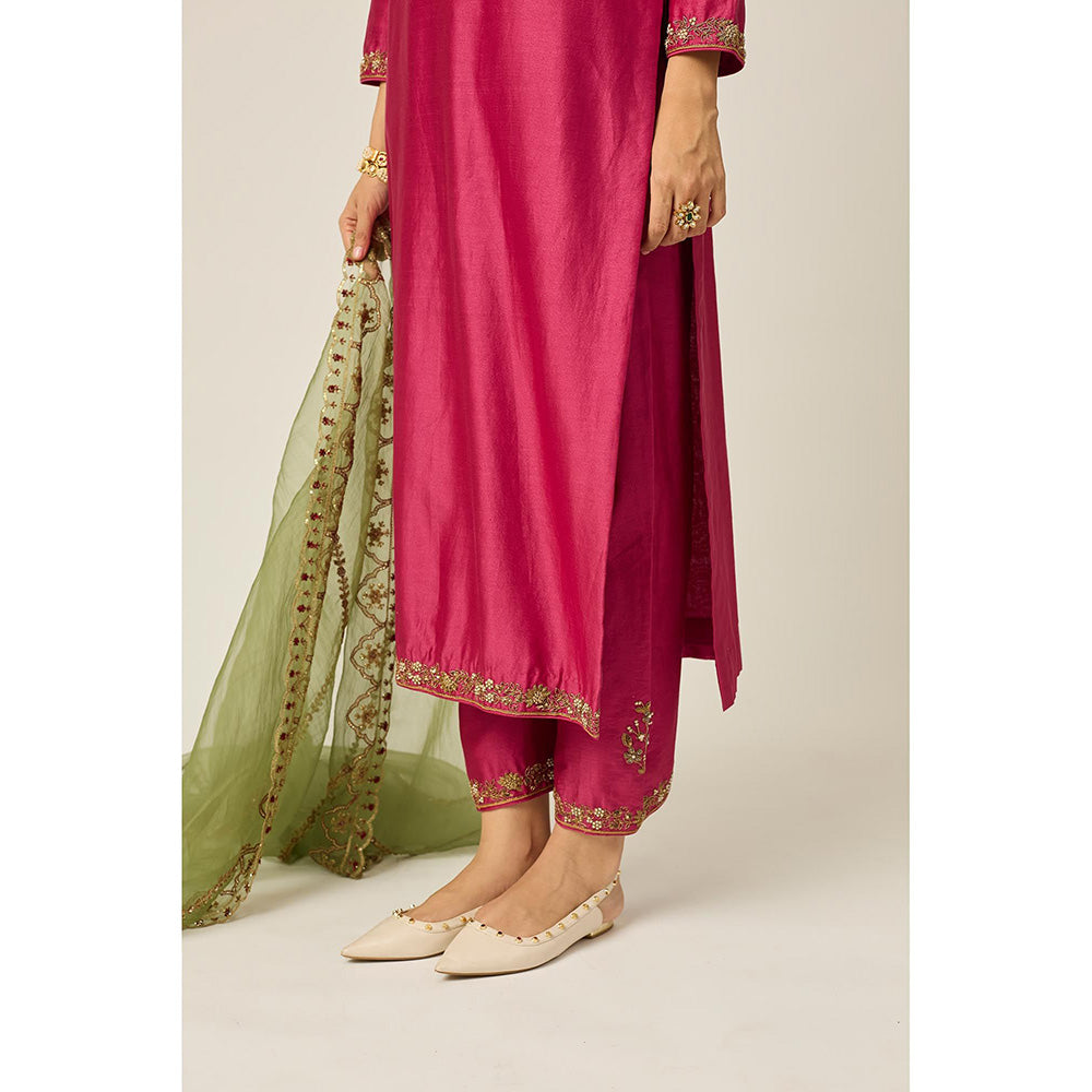 PEELI DORI Pink Mehfil Kurta with Pant and Dupatta (Set of 3)