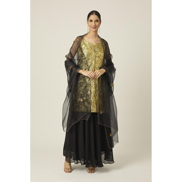 PEELI DORI Gold Tilfi Sharara with Kurta and Dupatta (Set of 3)