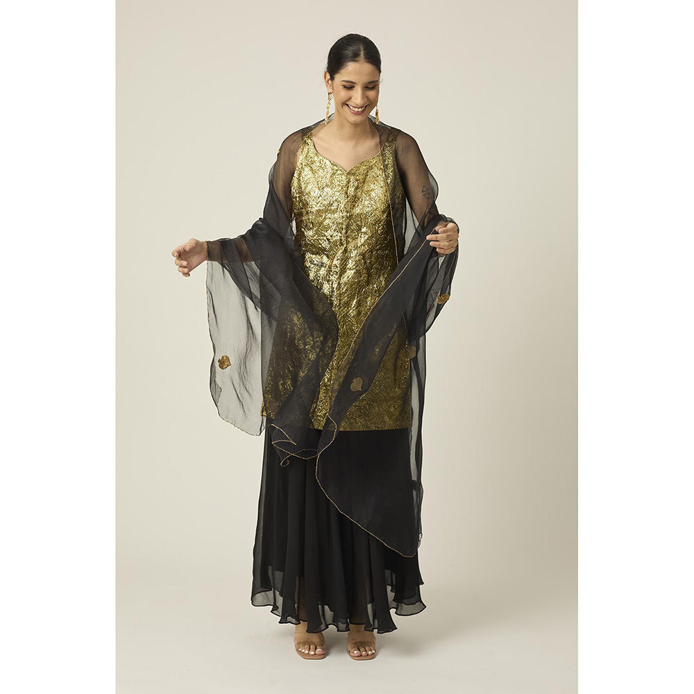 PEELI DORI Gold Tilfi Sharara with Kurta and Dupatta (Set of 3)