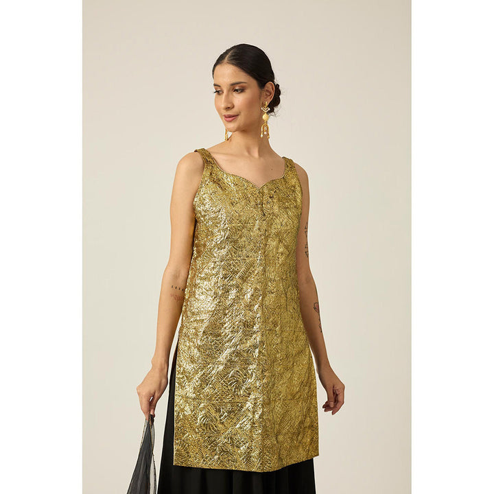 PEELI DORI Gold Tilfi Sharara with Kurta and Dupatta (Set of 3)