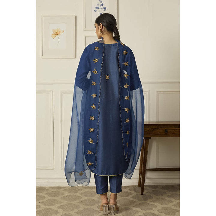 PEELI DORI Blue Rose Kurta with Pant and Dupatta (Set of 3)