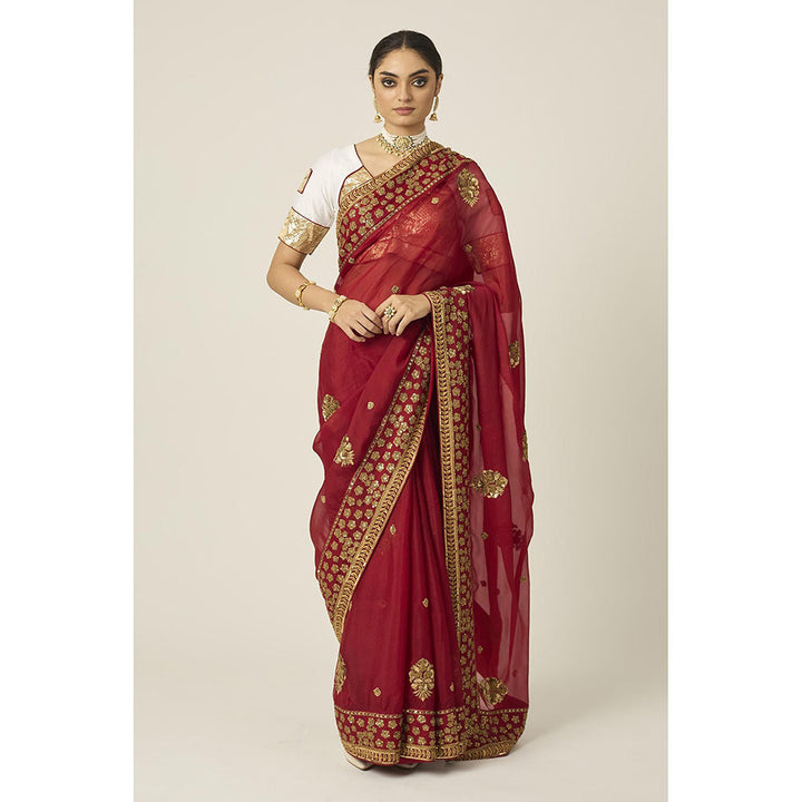 PEELI DORI Myra Red Organza Saree with Stitched Blouse