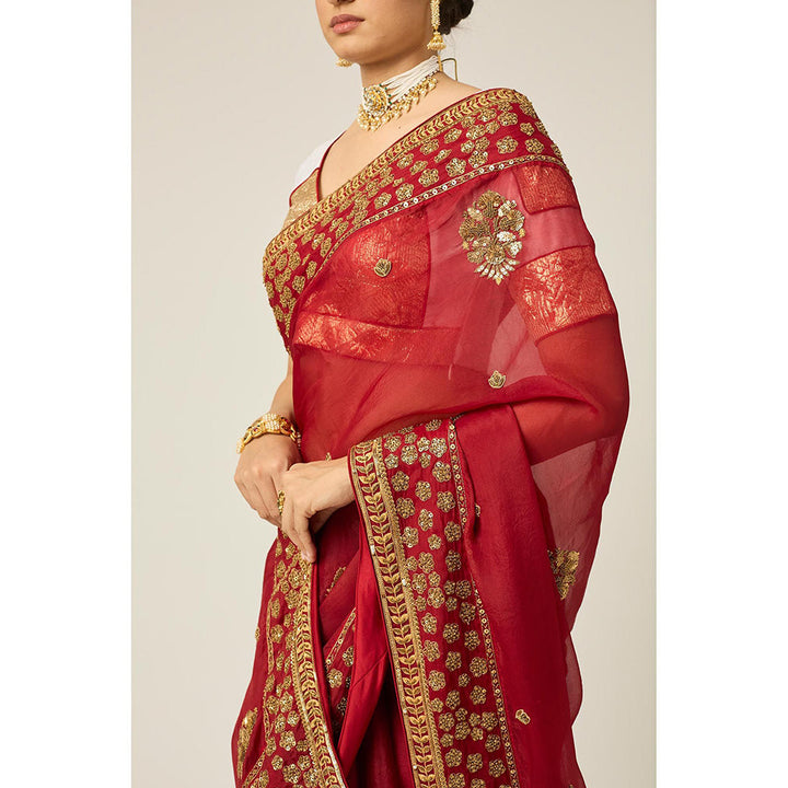 PEELI DORI Myra Red Organza Saree with Stitched Blouse