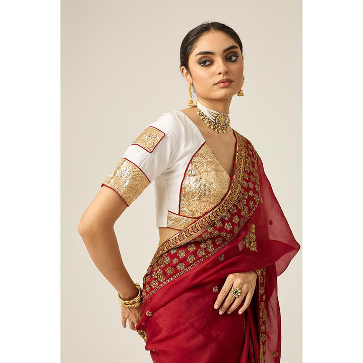 PEELI DORI Myra Red Organza Saree with Stitched Blouse