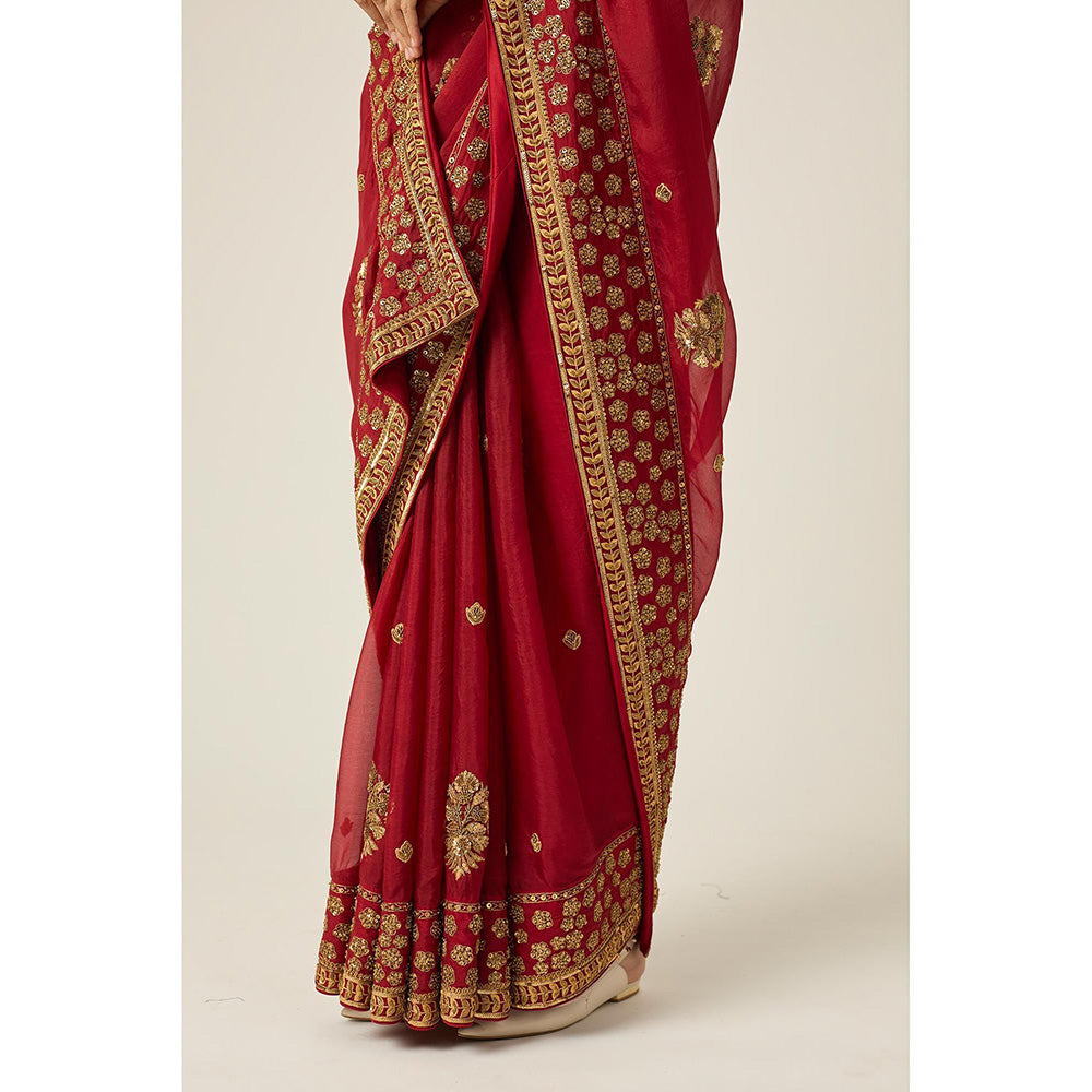 PEELI DORI Myra Red Organza Saree with Stitched Blouse