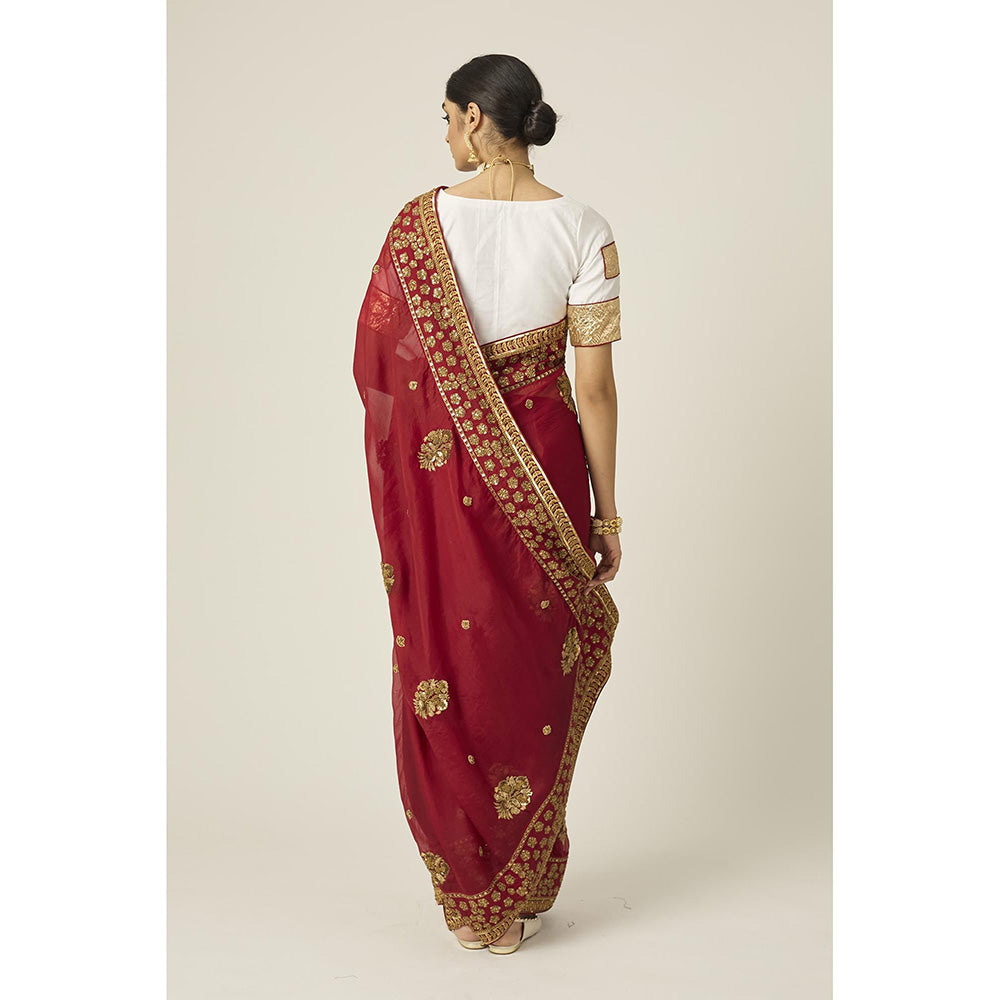 PEELI DORI Myra Red Organza Saree with Stitched Blouse