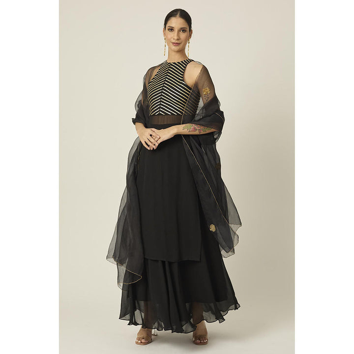 PEELI DORI Black Tilfi Sharara with Kurta and Dupatta (Set of 3)