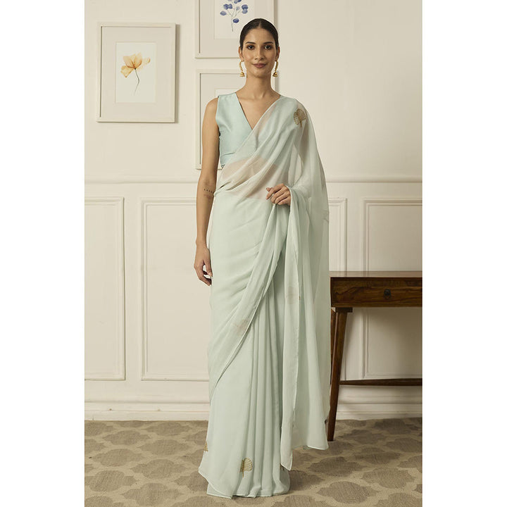 PEELI DORI Green Lucy Chiffon Saree with Stitched Blouse