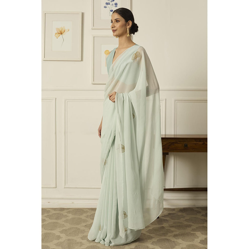 PEELI DORI Green Lucy Chiffon Saree with Stitched Blouse