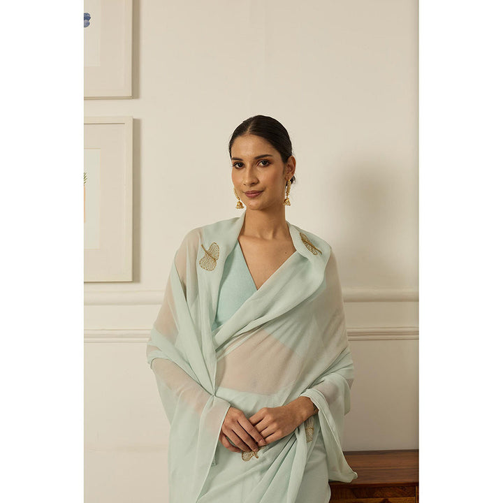 PEELI DORI Green Lucy Chiffon Saree with Stitched Blouse