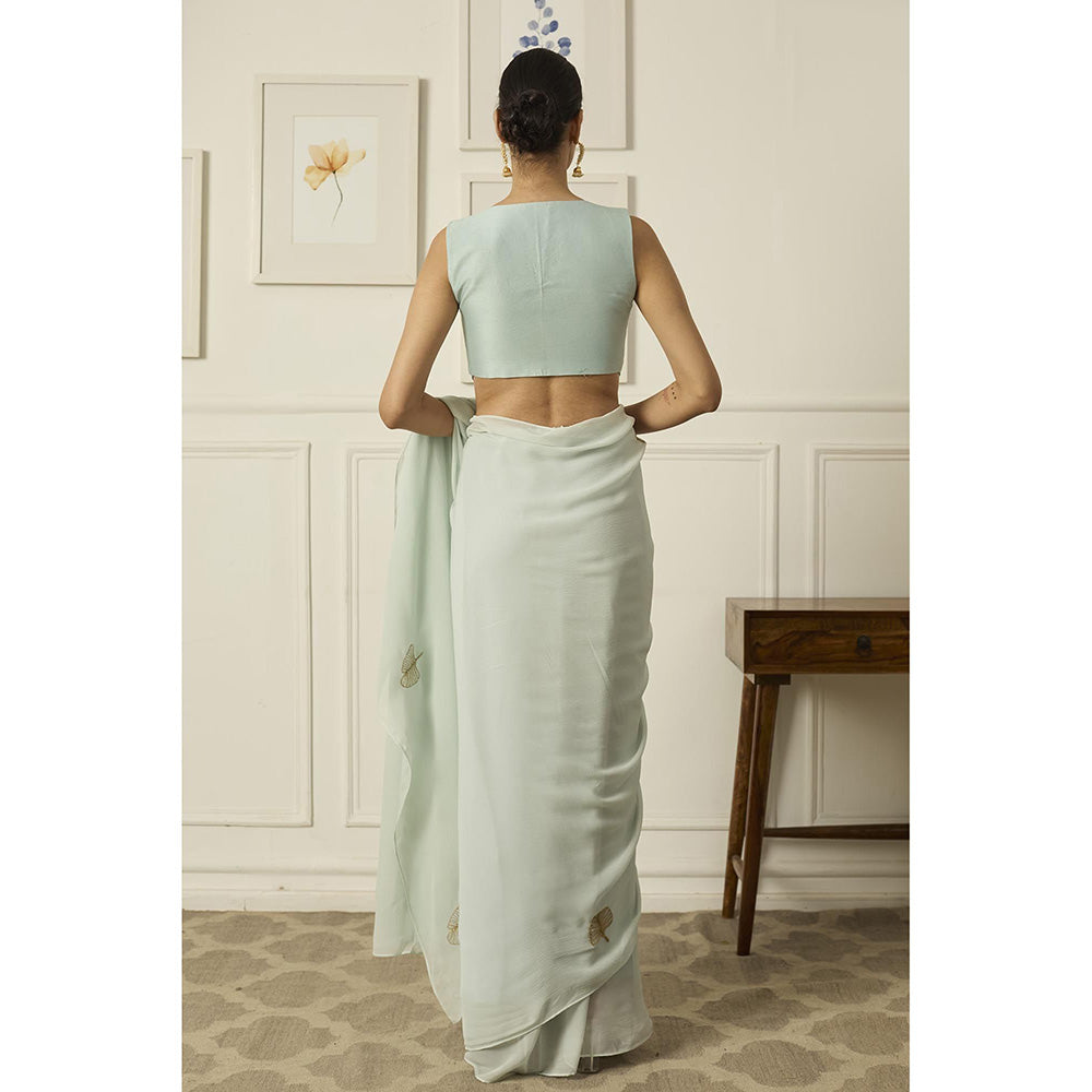 PEELI DORI Green Lucy Chiffon Saree with Stitched Blouse