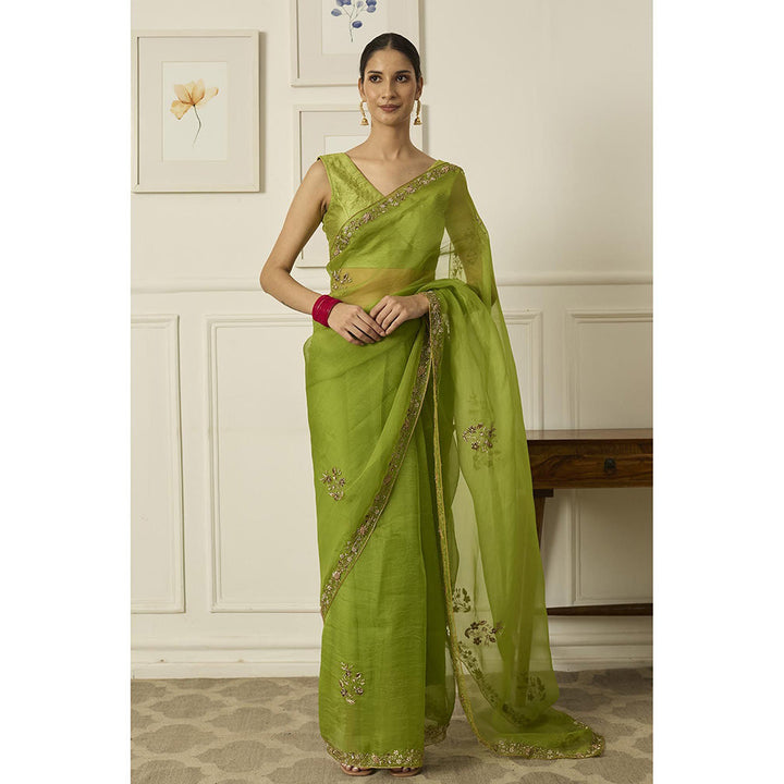 PEELI DORI Lime Green Meenakshi Saree with Stitched Blouse