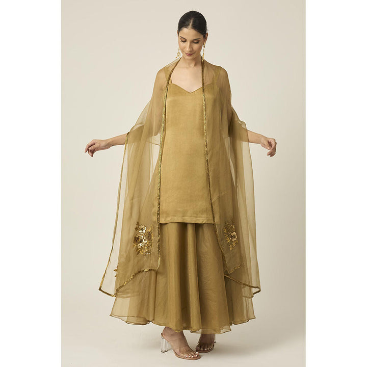 PEELI DORI Gold Paro Palazzo with Kurta and Dupatta (Set of 3)