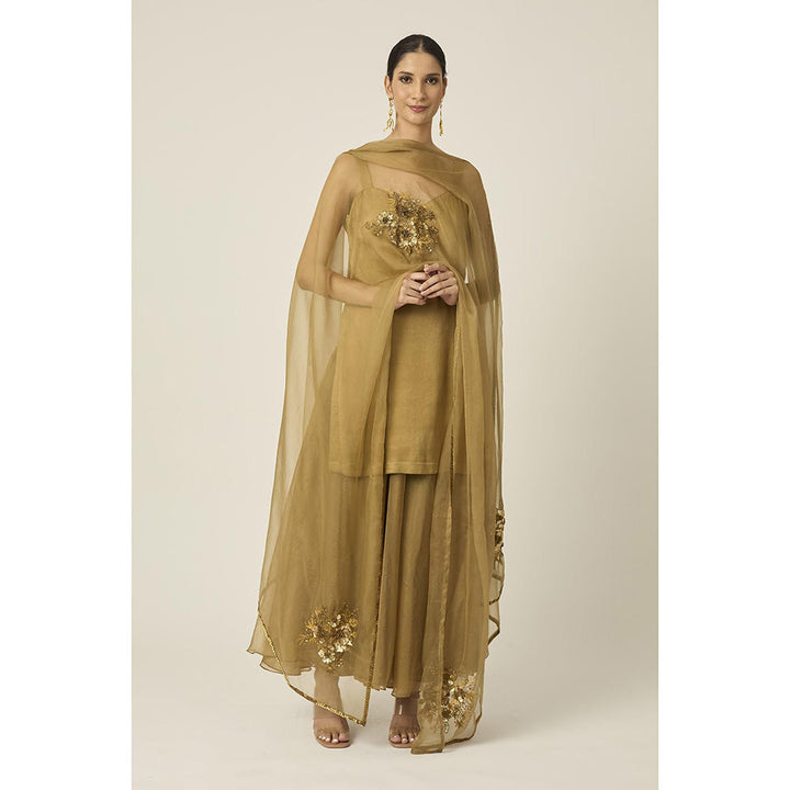 PEELI DORI Gold Paro Palazzo with Kurta and Dupatta (Set of 3)