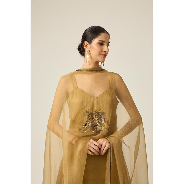 PEELI DORI Gold Paro Palazzo with Kurta and Dupatta (Set of 3)