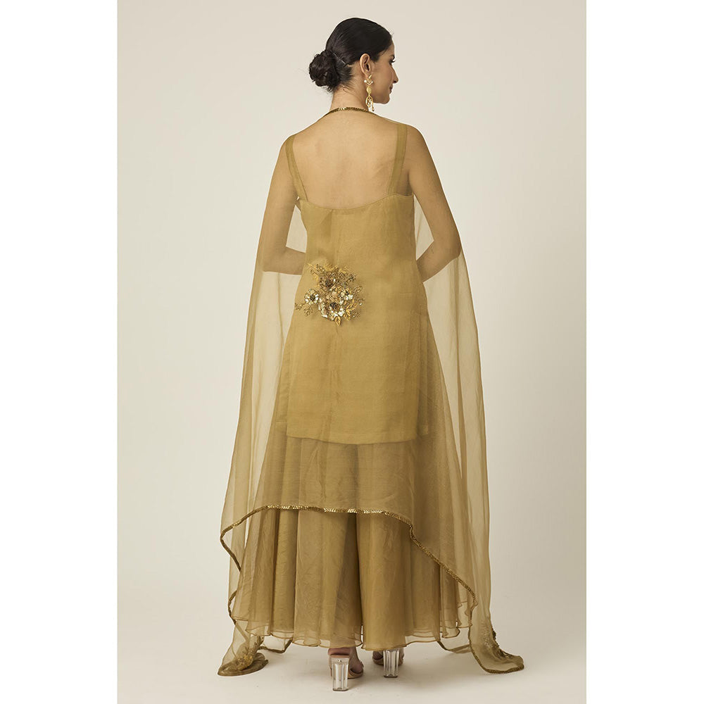 PEELI DORI Gold Paro Palazzo with Kurta and Dupatta (Set of 3)