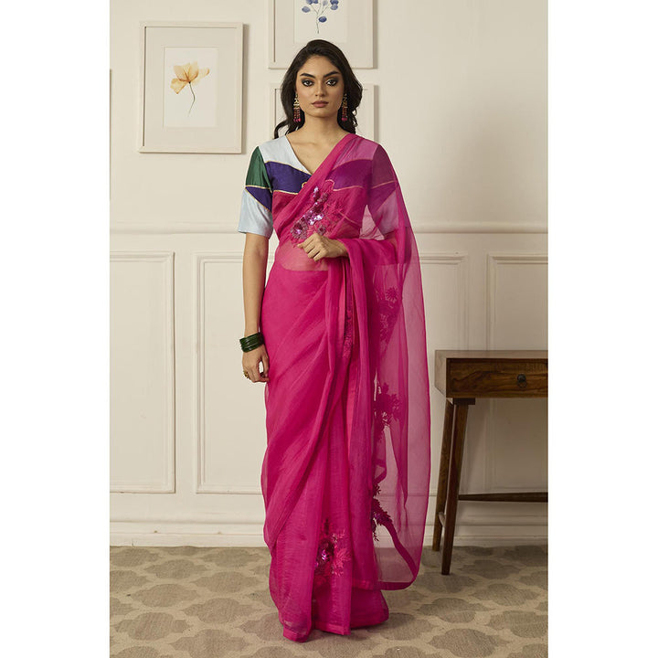 PEELI DORI Pink Aradhana Saree with Stitched Blouse