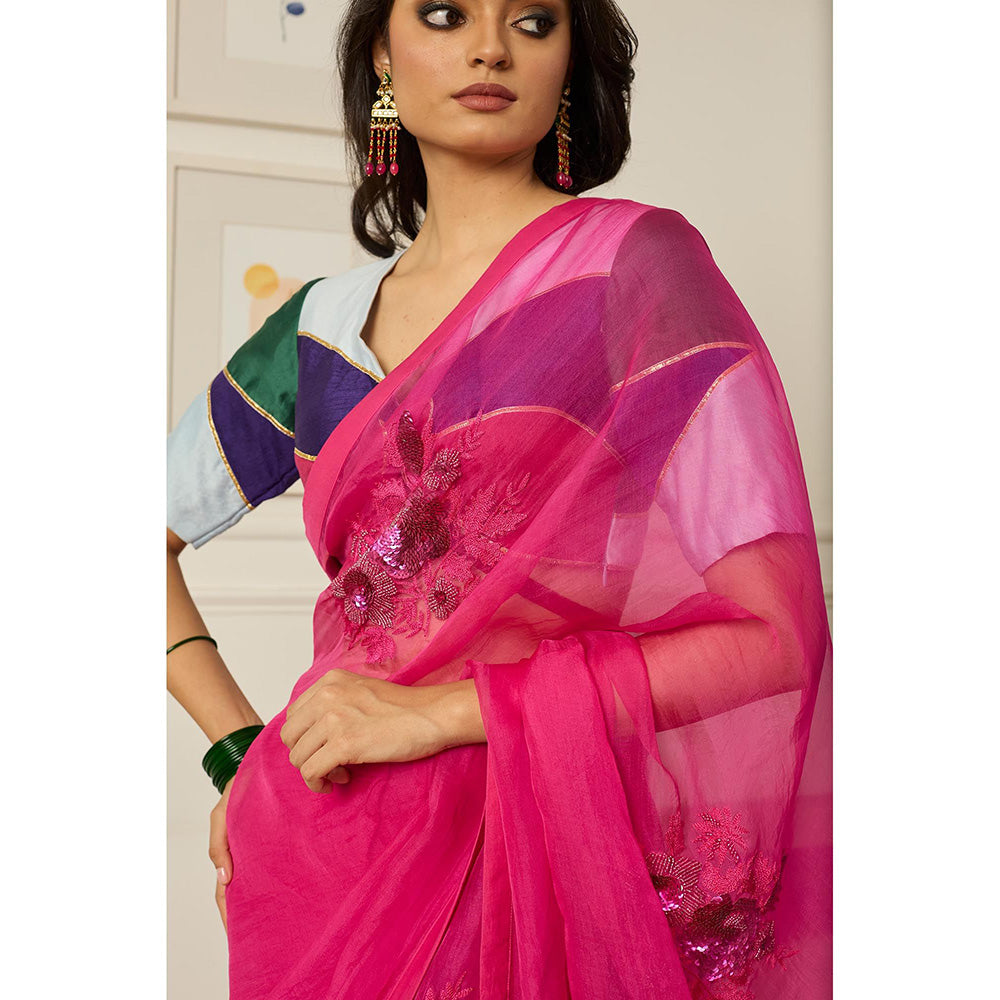 PEELI DORI Pink Aradhana Saree with Stitched Blouse