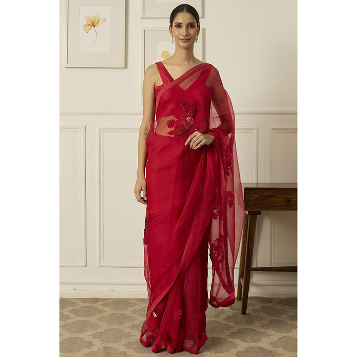 PEELI DORI Red Aradhana Saree with Stitched Blouse