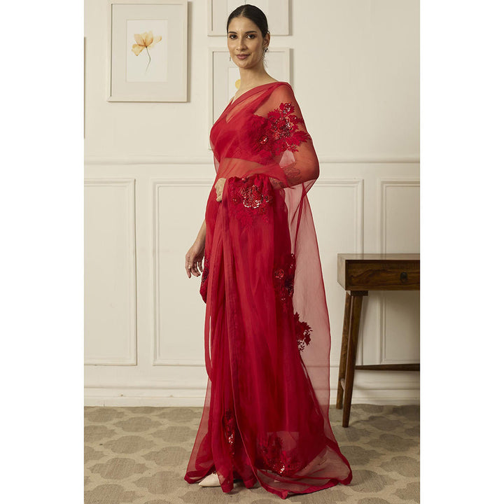 PEELI DORI Red Aradhana Saree with Stitched Blouse