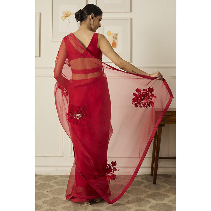 PEELI DORI Red Aradhana Saree with Stitched Blouse