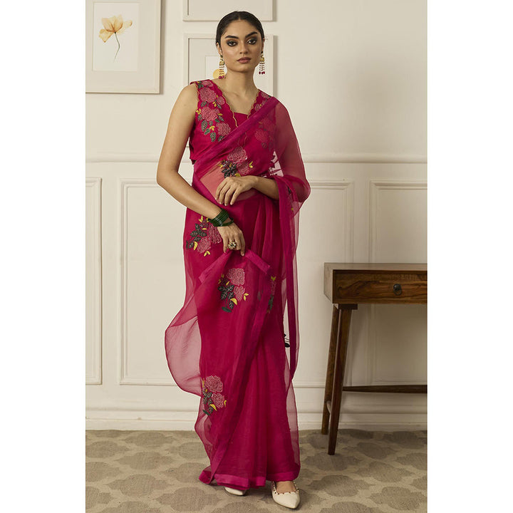 PEELI DORI Pink Suhani Saree with Stitched Blouse