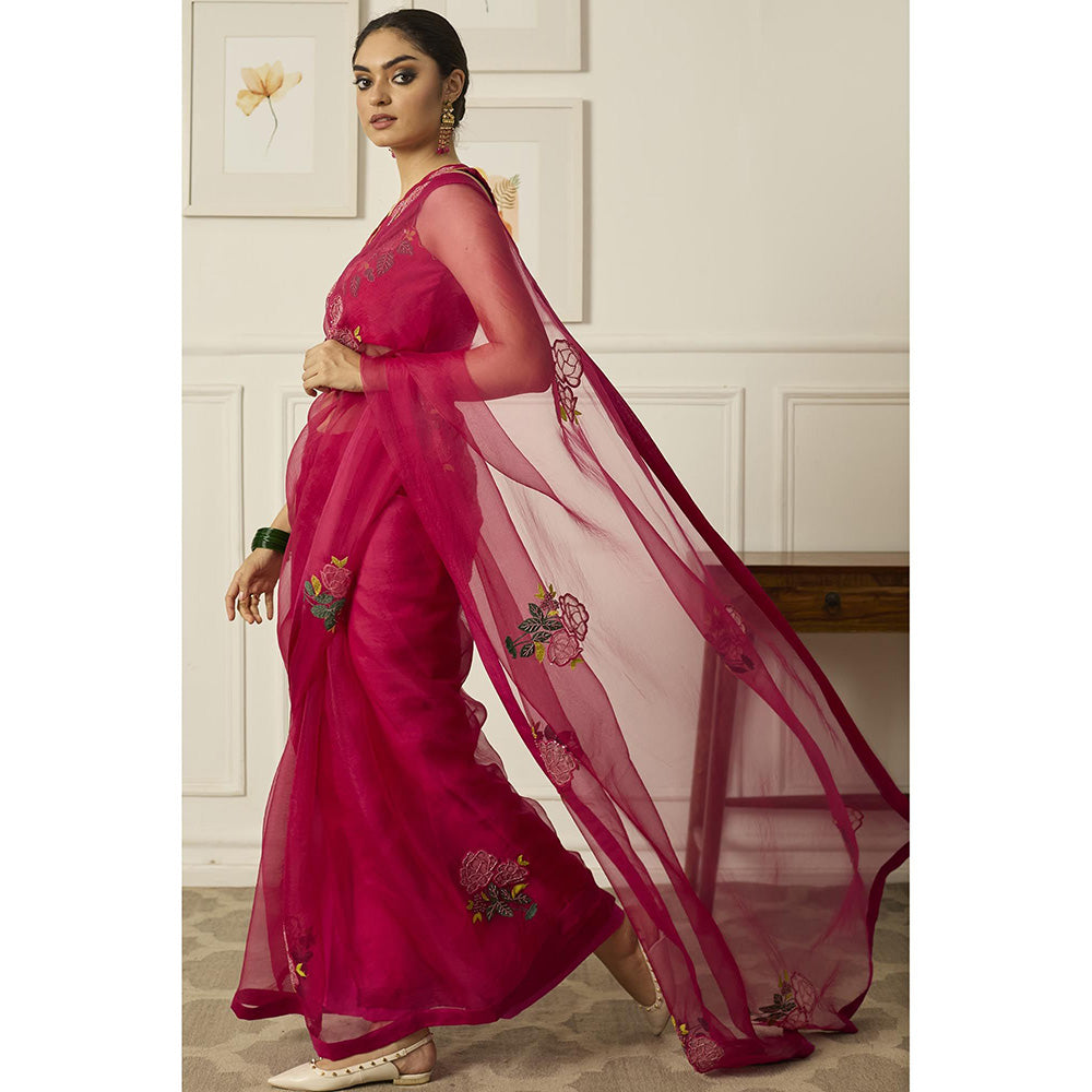 PEELI DORI Pink Suhani Saree with Stitched Blouse