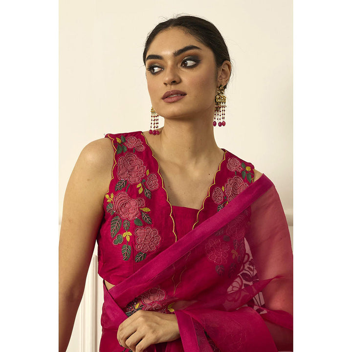 PEELI DORI Pink Suhani Saree with Stitched Blouse