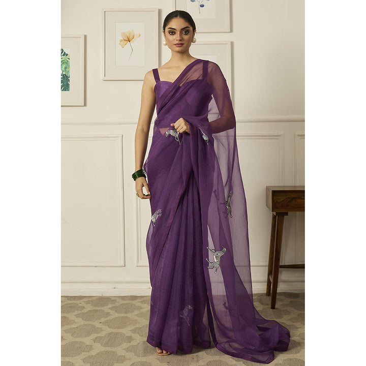 PEELI DORI Purple Balcao Silk Organza Saree with Stitched Blouse