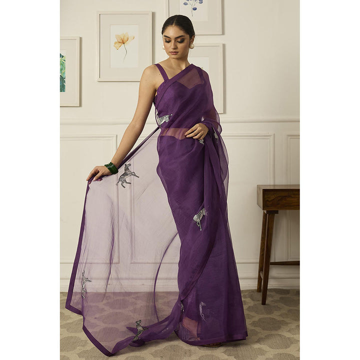 PEELI DORI Purple Balcao Silk Organza Saree with Stitched Blouse