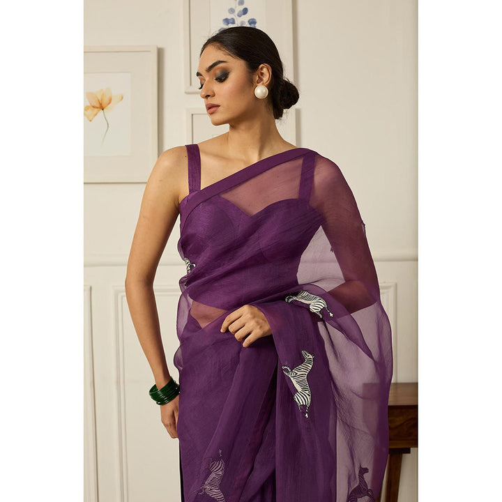 PEELI DORI Purple Balcao Silk Organza Saree with Stitched Blouse