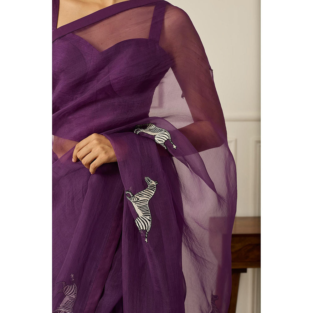 PEELI DORI Purple Balcao Silk Organza Saree with Stitched Blouse