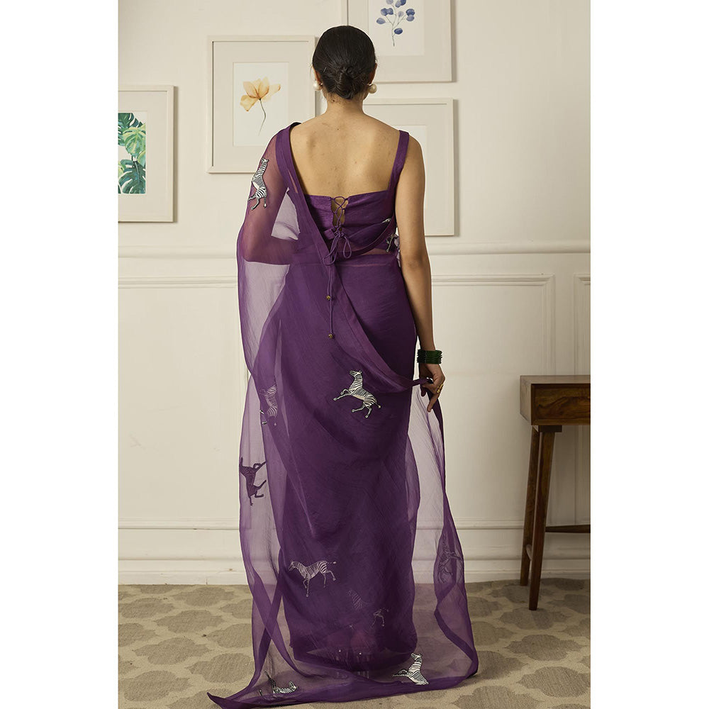 PEELI DORI Purple Balcao Silk Organza Saree with Stitched Blouse