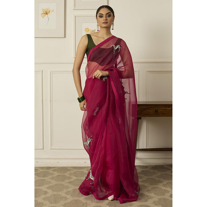 PEELI DORI Pink Balcao Silk Organza Saree with Stitched Blouse