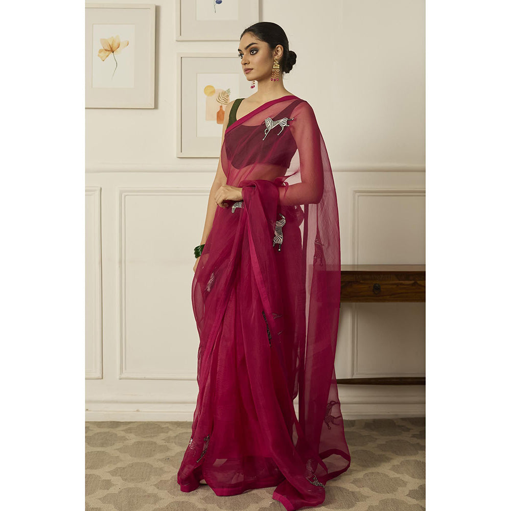 PEELI DORI Pink Balcao Silk Organza Saree with Stitched Blouse